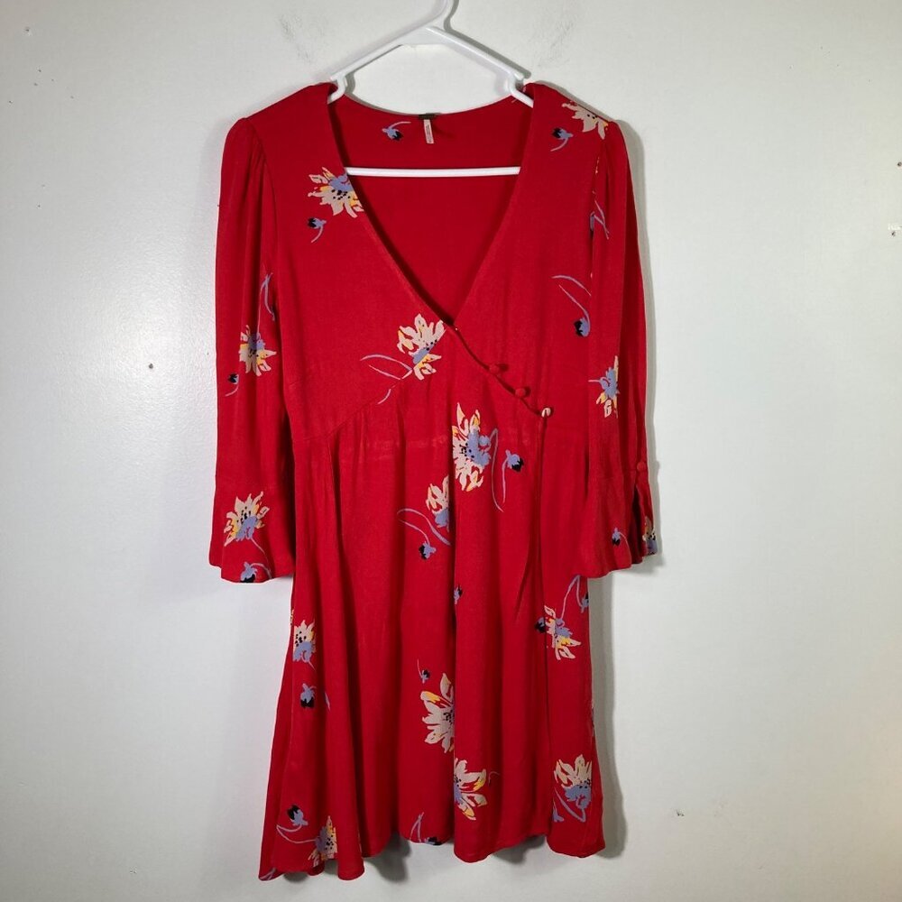 Womens Free People Time On My Side Red Floral Wrap Dress S Rayon